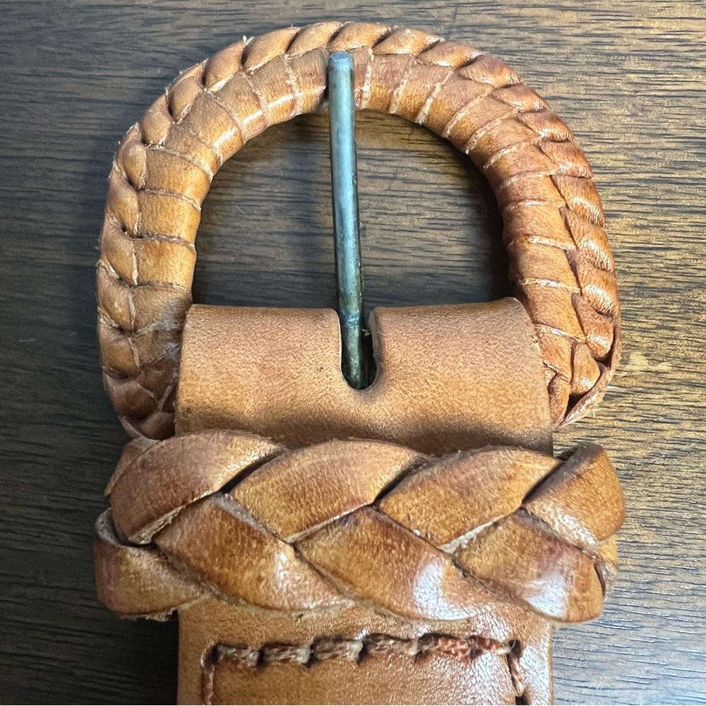 Vintage Wide Braided Leather Belt Made In England Tan Brown Boho Western Sz. M - Picture 3 of 6
